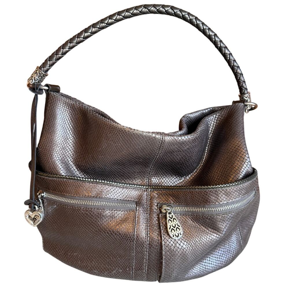 Brighton Embossed Snake Leather Shoulder Bag Pewter